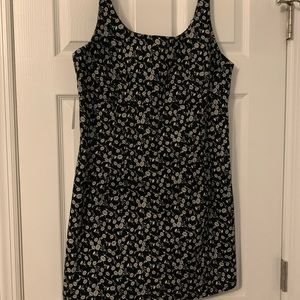 Black floral denim dress